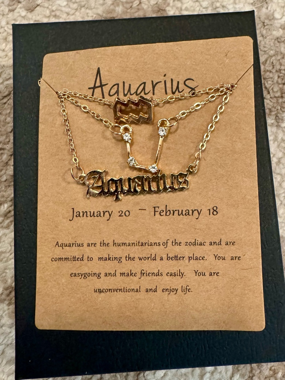 Aquarius Gold Zodiac Necklace Set - Layered Astrology Pendant